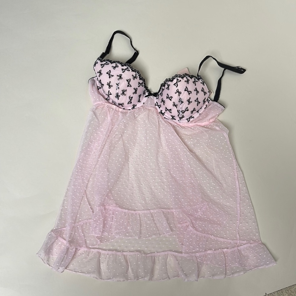 Victoria’s Secret size medium pink with black ribbon lace lingerie New with tag